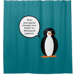 Birthday Suit Talking Ms. Penguin Personalised Shower Curtain