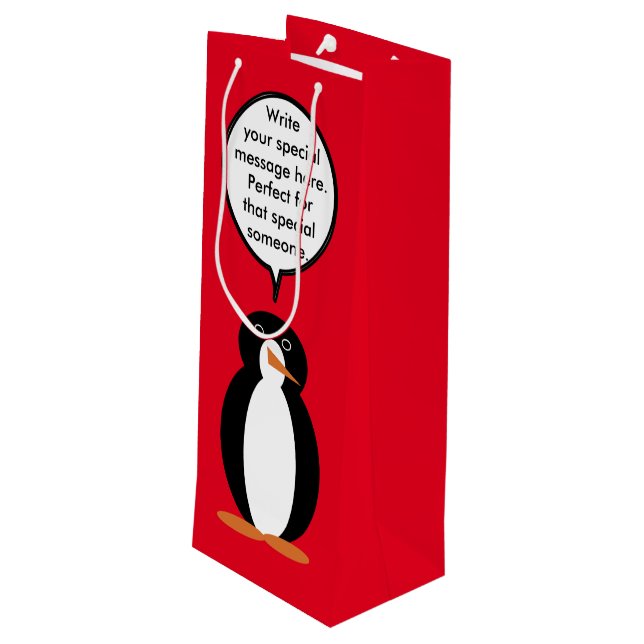 Birthday Suit Talking Ms. Penguin Personalised Wine Gift Bag (Back Angled)