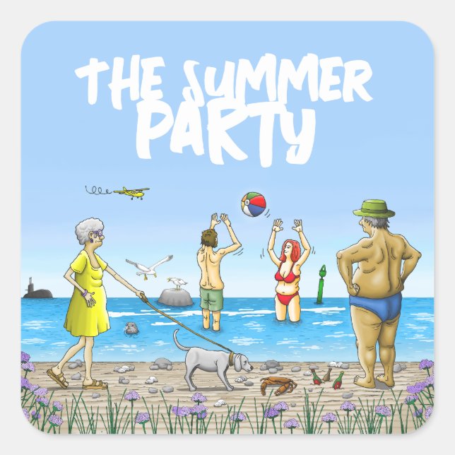 Birthday Summer Beach Party Square Sticker (Front)