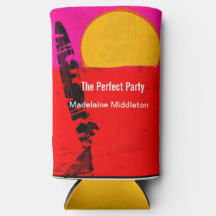 Birthday Summer Beach Retro Poster Seltzer Can Cooler