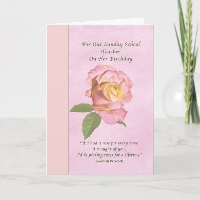 Birthday, Sunday School Teacher, Peace Rose Card (Front)