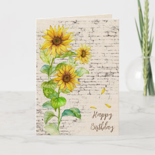 Birthday Sunflower Bouquet On Brick  Card