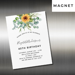 Birthday sunflower eucalyptus greenery magnetic invitation