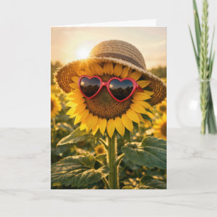 Birthday Sunflower Wearing Heart Sunglasses Card