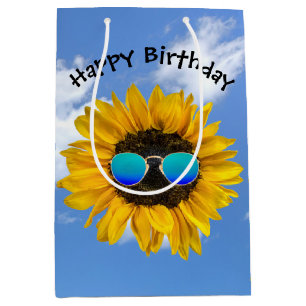 Birthday Sunflower with Retro Sunglasses Medium Gift Bag