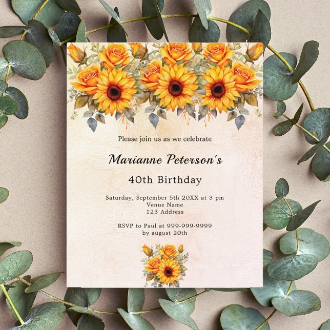 Birthday sunflower yellow orange budget invitation flyer (Creator Uploaded)