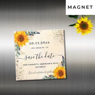 Birthday sunflowers eucalyptus gold save the date magnet