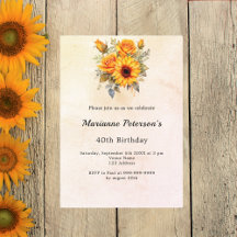 Birthday sunflowers greenery rustic yellow