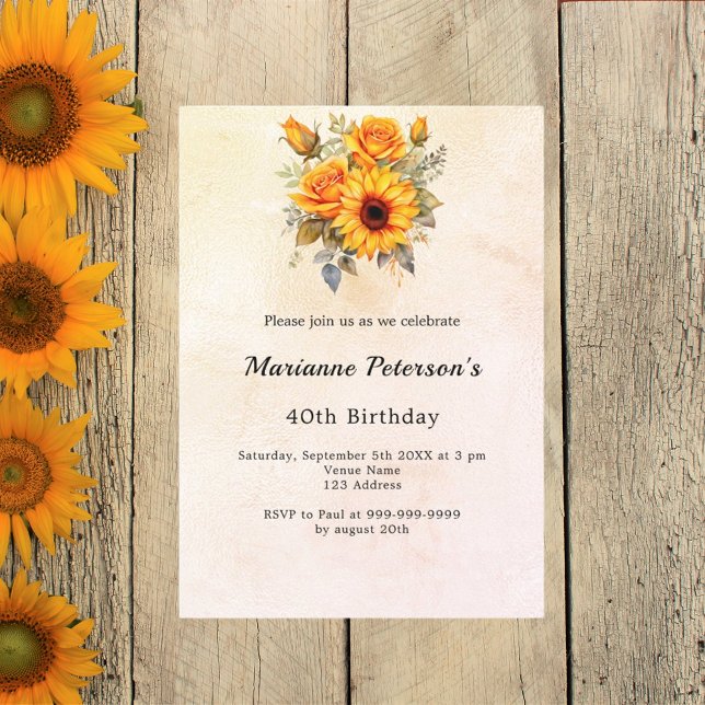 Birthday sunflowers greenery rustic yellow invitation (Creator Uploaded)