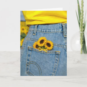 Birthday Sunflowers in Blue Jean Pocket Card