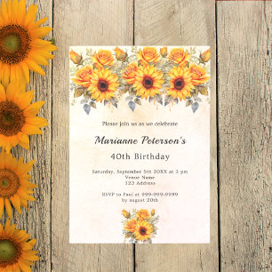 Birthday sunflowers rustic yellow luxury invitation