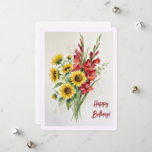Birthday sunflowers watercolour floral red glads holiday card