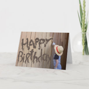 Birthday Sunhat Boy Painting Fence Card