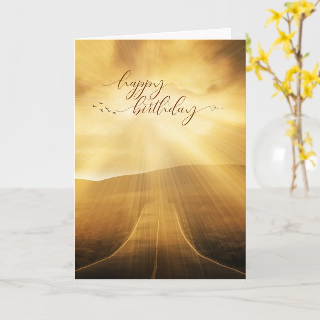 Birthday Sunlit Scenic Road Card (Yellow Flower)