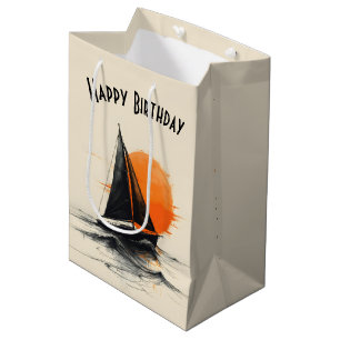 Birthday Sunrise Sailboat Silhouette Sketch Medium Gift Bag