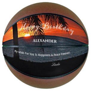 Birthday Sunset Ocean Tropical Palms Personalise Basketball