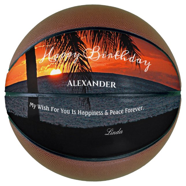 Birthday Sunset Ocean Tropical Palms Personalise  Basketball (Front)