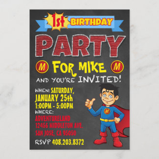 Birthday Superhero Invitations. Kid Birthday Party Invitation