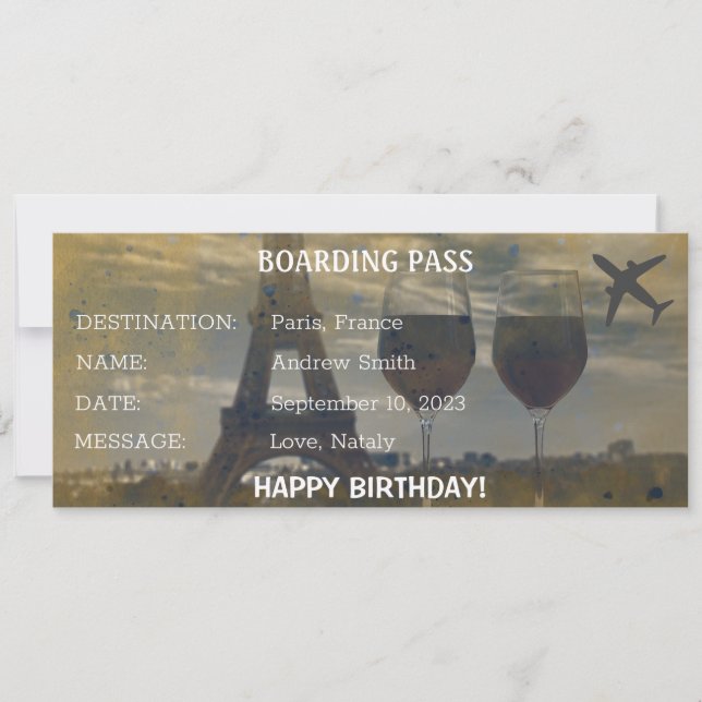 Birthday surprise Paris boarding pass gift (Front)