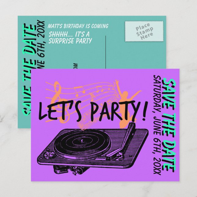 Birthday Surprise Party 60s Save the date Announcement Postcard (Front/Back)