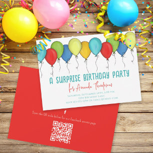 Birthday Surprise Party Balloons QR Code Facebook Invitation