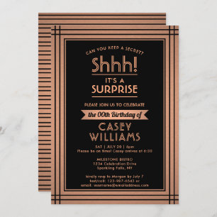 Birthday Surprise Party Elegant Black and Copper Invitation