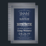 Birthday Surprise Party Elegant Navy Blue & Silver Save The Date<br><div class="desc">Can you keep a secret? Invite family and friends to an elegant and exciting surprise birthday celebration with custom navy blue and silver save the date party invitations. All wording on this template is simple to personalise, including message that reads "Shhh! It's a SURPRISE." The design features a modern striped...</div>