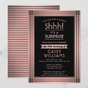 Birthday Surprise Party Elegant Rose Gold & Black Invitation