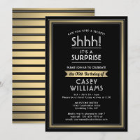 Birthday Surprise Party Shhh! Black, White & Gold