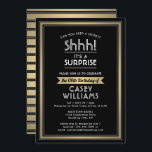 Birthday Surprise Party Shhh! Black, White & Gold Invitation<br><div class="desc">Can you keep a secret? Invite family and friends to an elegant and exciting surprise birthday celebration with custom black, white and gold party invitations. All wording on this template is simple to personalize, including message that reads "Shhh! It's a SURPRISE." The design features a modern striped border, classic vintage...</div>