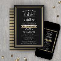 Birthday Surprise Party Shhh! Black, White & Gold