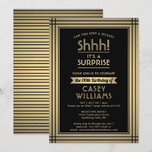 Birthday Surprise Party Shhh! Elegant Black & Gold Invitation