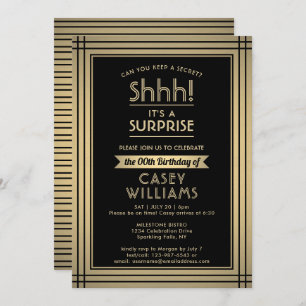 Birthday Surprise Party Shhh! Elegant Black & Gold Invitation