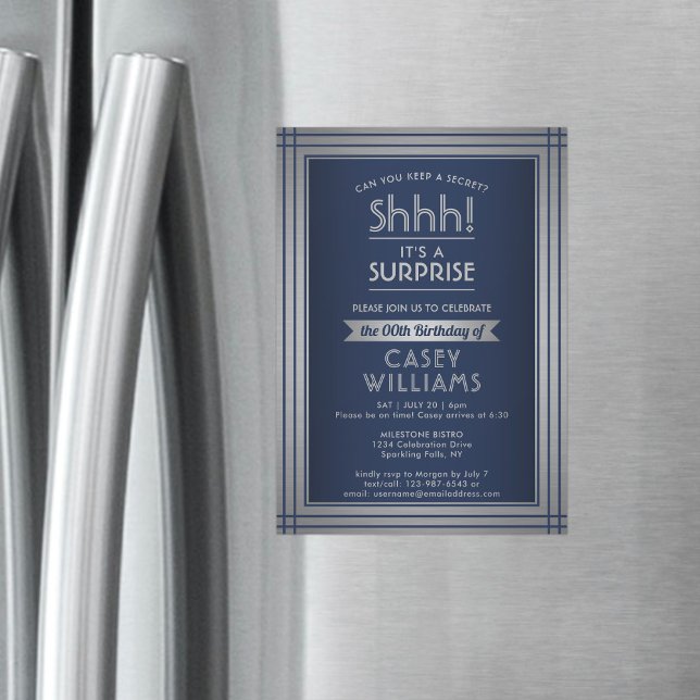 Birthday Surprise Party Shhh! Elegant Navy Blue Magnetic Invitation (Creator Uploaded)