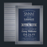 Birthday Surprise Party Shhh! Elegant Navy Blue Save The Date<br><div class="desc">Can you keep a secret? Invite family and friends to an elegant and exciting surprise birthday celebration with custom navy blue and faux silver foil save the date party invitations. All wording on this template is simple to personalise, including message that reads "Shhh! It's a SURPRISE." The design features a...</div>