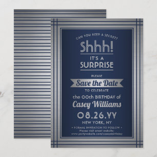 Birthday Surprise Party Shhh! Elegant Navy Blue Save The Date