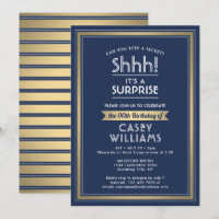 Birthday Surprise Party Shhh! Navy Blue and Gold