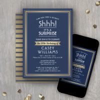 Birthday Surprise Party Shhh! Navy Blue and Gold