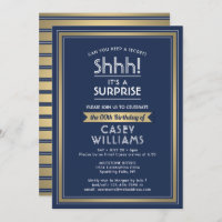 Birthday Surprise Party Shhh! Navy Blue and Gold