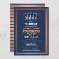 Birthday Surprise Party Shhh! Navy Blue & Copper