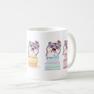 Birthday Surprise with Cake and Cat Design Coffee Mug