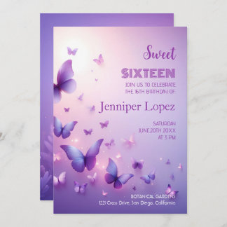 Birthday Sweet 16 Invitation - Purple Butterfly