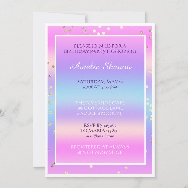  Birthday Sweet 16Graduate Pink Purple Confetti Invitation (Front)