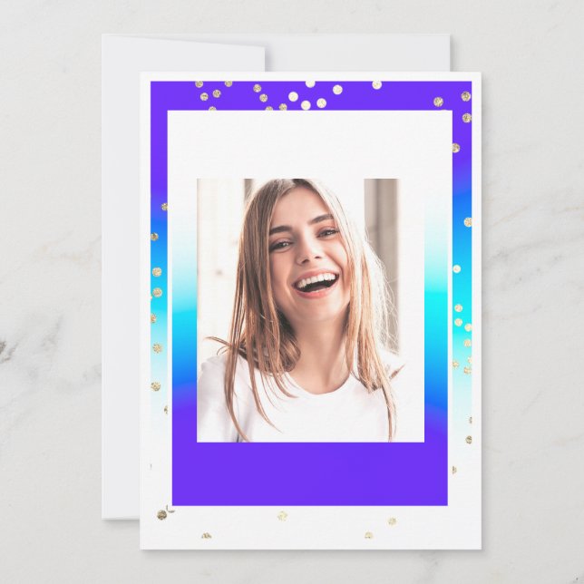  Birthday Sweet 16th Graduate Blue Gold Confetti  Invitation (Back)