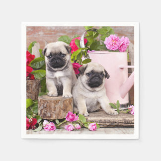 Birthday Sweet Baby Pugs Floral Party Napkin