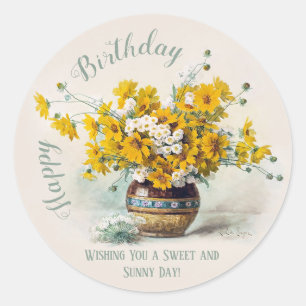 Birthday Sweet & Sunny De Longpre flowers CC1014 Classic Round Sticker
