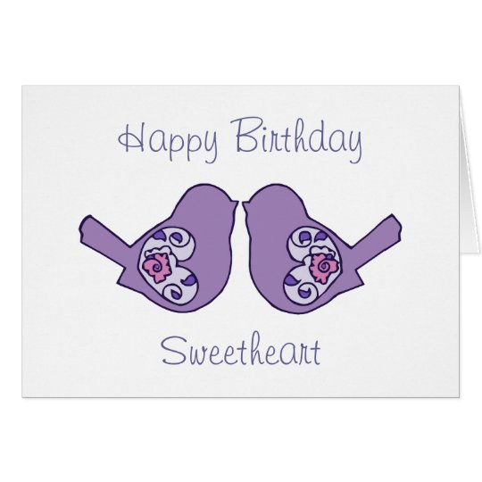 Birthday Sweetheart Love Birds Purple Romantic Card