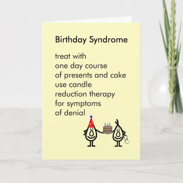 Birthday Syndrome - a funny birthday poem Card (Front)