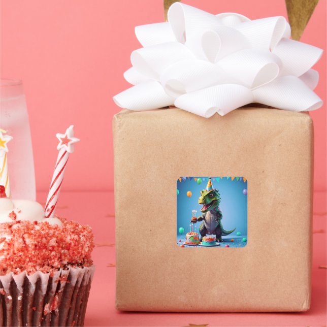 Birthday T-Rex Square Sticker (Party)