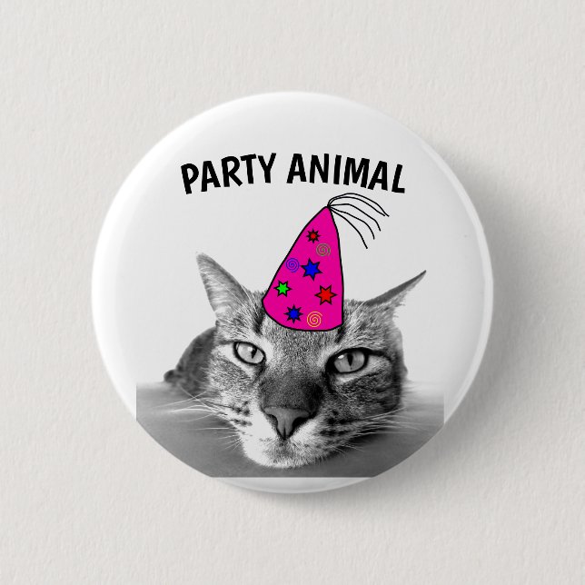 BIRTHDAY TABBY CAT PARTY ANIMAL BUTTONS (Front)